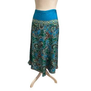 Y2K‎ Banana Republic Silk sz 8 blue green midi skirt boho indie scandi preppy